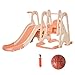 HOMCOM Columpio y Tobogán para Niños de +18 Meses Canasta de Baloncesto 3 en 1 con Asiento Ajustable Parque Infantil Interior y Exterior 158x117x97 cm Coral