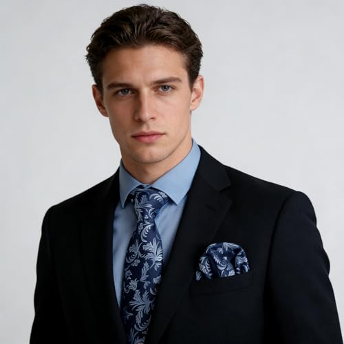 Image of Alizeal Mens 3 Pcs Long Sleeve Shirts Set | Pocket Square Necktie Perfect for Weddings Business Daily Wear