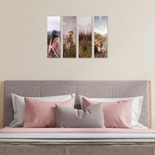 Image of RADIQORE Set of 4 Wall Decor for Living Room- Boho Aesthetic Wall Hangings for Home /Decoration Items for Living Room Wall Art Bedroom Eco-Friendly Recycled Board-Double Tape wall decor (Girls)
