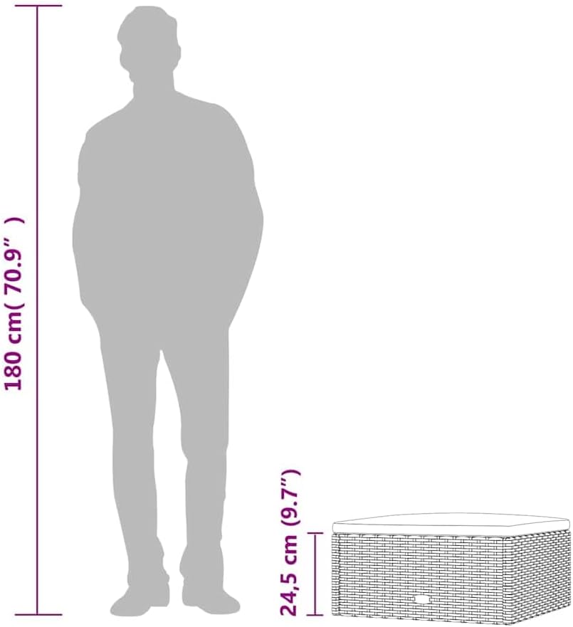 vidaXL Patio Footstool with Cushion - Weather Black Poly Rattan Outdoor Furniture - Modular Design, Powder-Coated Steel Frame - Includes Thickly Padded Seat Cushion