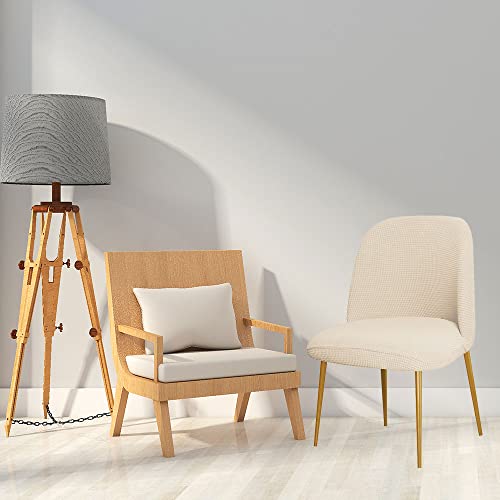 Set Of 6 Stretch Jacquard Curved Short Back Solid Color Dining Room Chair Covers Slipcovers Armless Semi Circle Back Chair Cover Protector For Living Room Office (Cream, Set Of 6) #TOP1