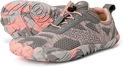 Joomra Womens Trail Running Minimalist Barefoot Shoes Size 6.5-7 Autumn Athletic Wide Gym Trekking Jogging Toes Ladies Hiking Barefoot Sneakers Grey Pink 37