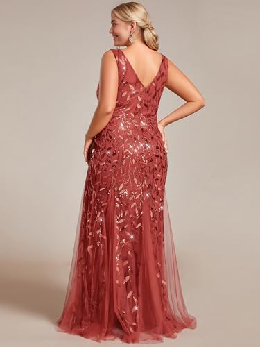 Image of Ever-Pretty Plus Sequin Formal Dresses Sleeveless V Neck Mermaid Ball Gowns Plus Size Prom Dress