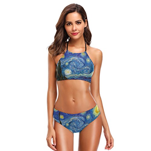 Naanle Van Gogh's Starry Night Bikini Swimwear Swimsuit Beach Suit Bathing Suits for Teens Girls Women, S