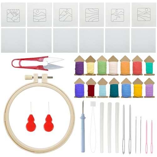 Image of Allazone Punch Needle Kits, Punch Needle Coasters Kit, Punch Embroidery Kit with Felt Yarns Hoop Tools for DIY Coaster Crafts (Sceneries)