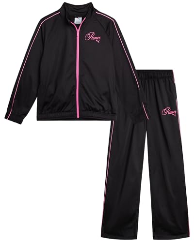 PUMA Girls Jogger Set - 2 Piece Athletic Tricot Flare Pants and Zip Up Jacket for Girls (4-14)