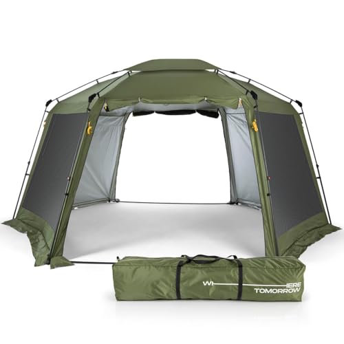 Where Tomorrow Pop up Pavillon | Faltpavillon & Partyzelt für Camping, Outdoor, Festival | stabil u. wasserabweisend | Gartenpavillon mit Insektenschutz, Sonnenschutz & Regenschutz