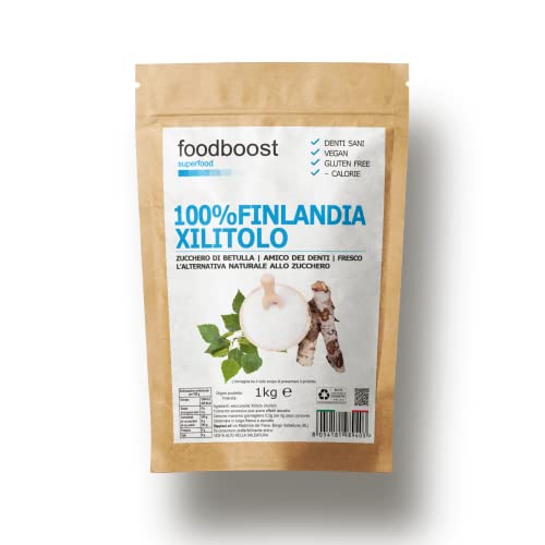Xilitol finlandés 1 kg foodboost - extracto 100% natural de abedul - mismo poder edulcorante que el azúcar - adecuado para dietas bajas en calorías o equilibradas - contra la caries - 100% europeo
