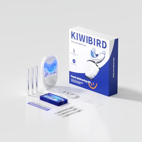 Image of KIWIBIRD Teeth Whitening Kit for Sensitive Teeth - 3 Gel Pens, LED Light with Wireless Charging Case, IPX7 Waterproof, Enamel-Safe at-Home Dental Care Tool