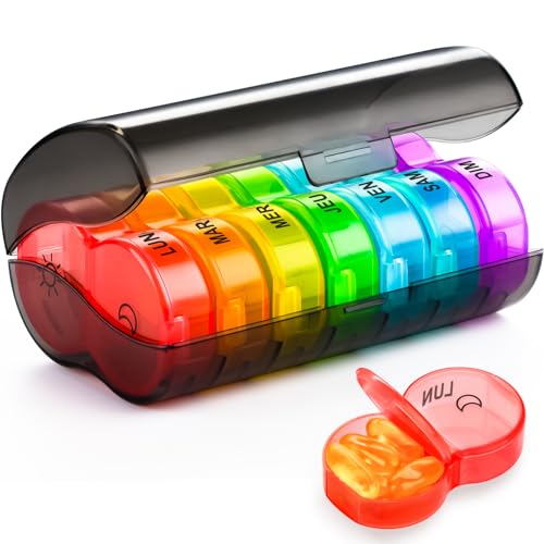 Pilulier Semainier Matin et Soir,Semainier Medicament,Dose 2 Fois par Jour,Boite Medicaments 7 Jours BPA Free,Pour le Stockage d'huile de Poisson,de Capsules,de Vitamines