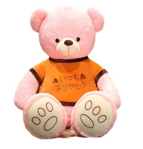 HYAKURIぬいぐるみ くま クマ 熊 テディベア 抱き枕 クッション 特大 かわいい オシャレ お祝い (ピンク服を着る熊, 100cm)