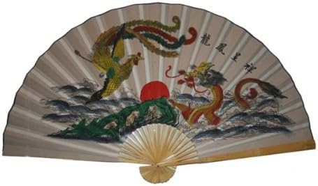 "Classic 35"" Oriental Feng Shui Wall Fan-Dragon & Pheonix"