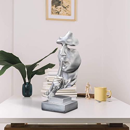 Modern And Creative Silence Thinker Of Men Statue Great Abstract Decorative Figurine Sculpture For Home And Living Room Decor Great For Office Or Desk (Silver) #TOP2