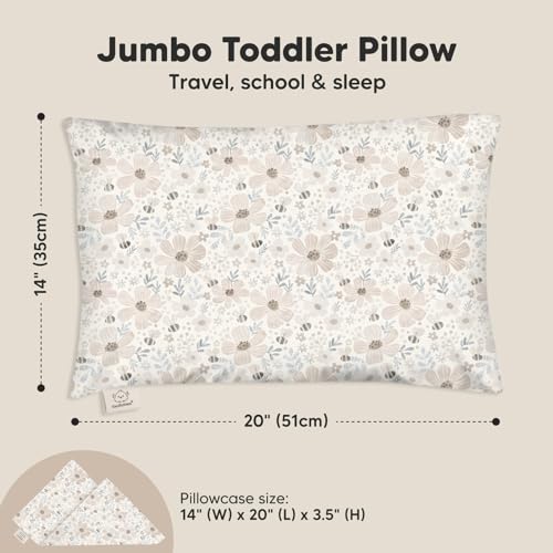 Image of KeaBabies Organic Toddler Pillow with Pillowcase, Jumbo 14X20 (Flora Vale) | Soft Cotton Toddler Pillows for Sleeping, Machine Washable, Perfect for Travel, School, Daycare, Nap, Kids Toddler Bed Set