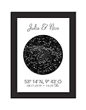  Personalisiertes Wandbild/Sternenkarte/Geschenk Geburtstag/Jahrestag/Koordianten/Geschenk Hochzeit/Einweihungsgeschenk/Wahlweise DIN A4 oder DIN A3, ohne Bilderrahmen