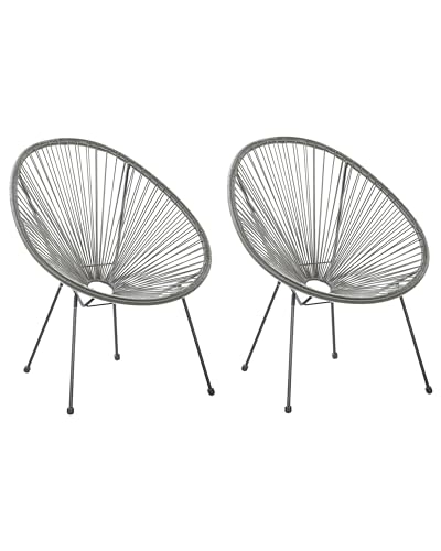Beliani Lustiges Balkonset 2 Stühle Spaghetti-Optik Rattan dunkelgrau...