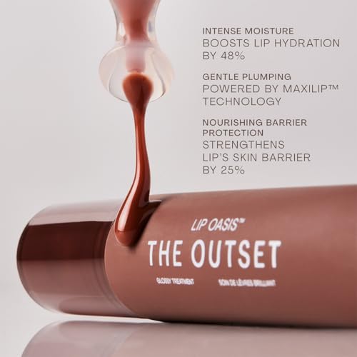 Image of The Outset Lip Oasis Hydrating Lip Balm, Glossy Moisturizing Lip Treatment for Dry, Sensitive Lips, Clean, Vegan & Gluten-Free, Bonfire, 0.3 oz