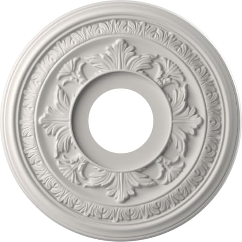 Image of Ekena Millwork CMP13BAGBW Baltimore Thermoformed PVC Ceiling Medallion (Fits Canopies up to 5 1 /4 inch), 13 inchOD x 3 1 /2 inchID x 3 /4 inchP, UltraCover Satin Blossom White