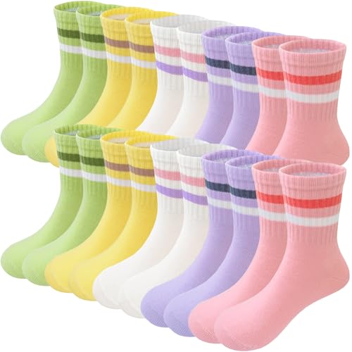 Bemeol Girls Socks 10 Pairs Girls Crew Socks Athletic Cotton Lightweight Stretch Casual Sock for Kids 4-6 6-8 8-10 Years Old