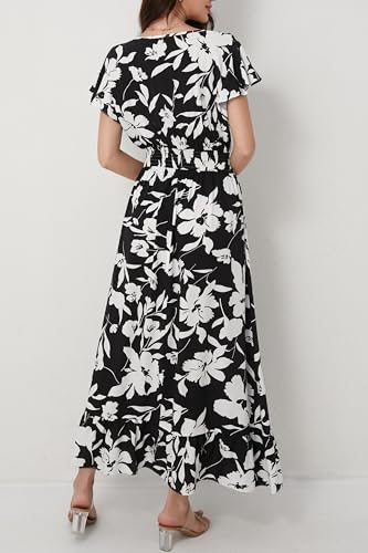 Image of Women's Black Floral Maxi Dress Casual Sleeveless V-Neck Vacation Beach Summer Dress for Women
