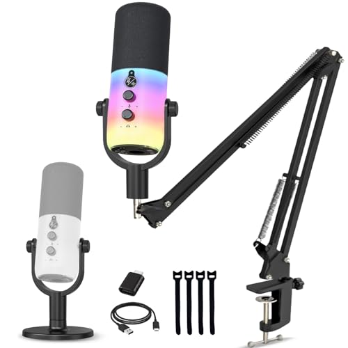 Image of Audio Array AM-C48 XLR /USB Professional Full RGB Dynamic Microphone Kit | AI Noise Cancellation | Touch & Knob Controls | Built-in Headphone Monitoring | Podcasting, Recording, Streaming, YouTube