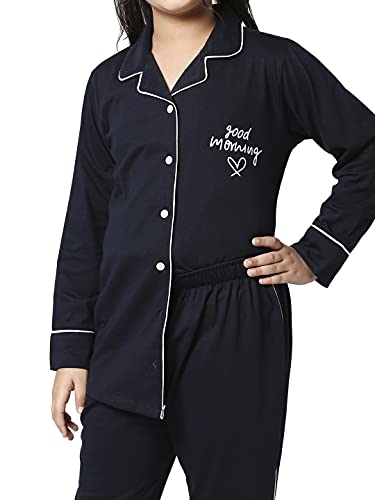 Image of ZEYO Girls Night Suit Set Cotton Solid Plain Pajama Set Night dress 5512