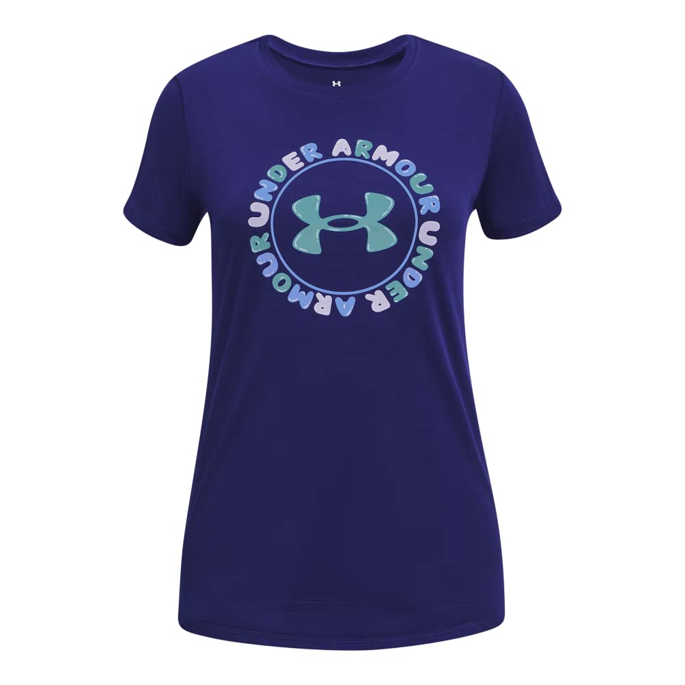 Under Armour Girls' Tech Twist Workmark Short Sleeve Crew, (468) Sonar Blue/Nebula Purple/Baja Blue, Youth Large