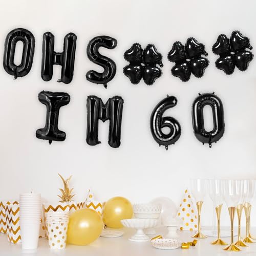Image of Oh I'm 60! Latex Balloons 16 Inch Black Hallo Sixty Cheers to 60 Years Old Theme Decor for Man Woman Happy 60th Birthday Party Photo Studio Prop Flag Decorations Favors Supplies