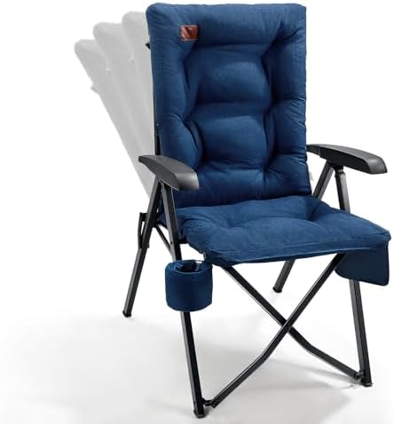 EVER ADVANCED Campingstuhl Faltbar Rückenverstellbar Gepolstert bis 150KG | Klappstuhl mit hoher Rückenlehne, 4-fach verstellbar, dicke Polsterung, Seitentasche&Getränkhalter, für