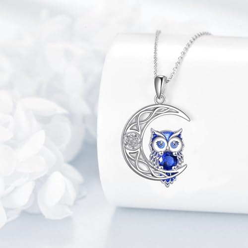 Owl Birthstone Necklace Sterling Silver Celtic Moon Pendant Cubic Zirconia Owls Jewelry Birthday Gifts for Women Men3