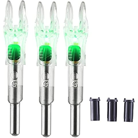 Ellen Archery G Nock 4.2mm Lighted with 5.2mm Bushing for Arrows with .165.204 Inside Diameter Bowstring Activated Linear Switch LED Nock Tail Illuminated Lighted Archery Nocks (Green 3-Pack, 0.165) Cover