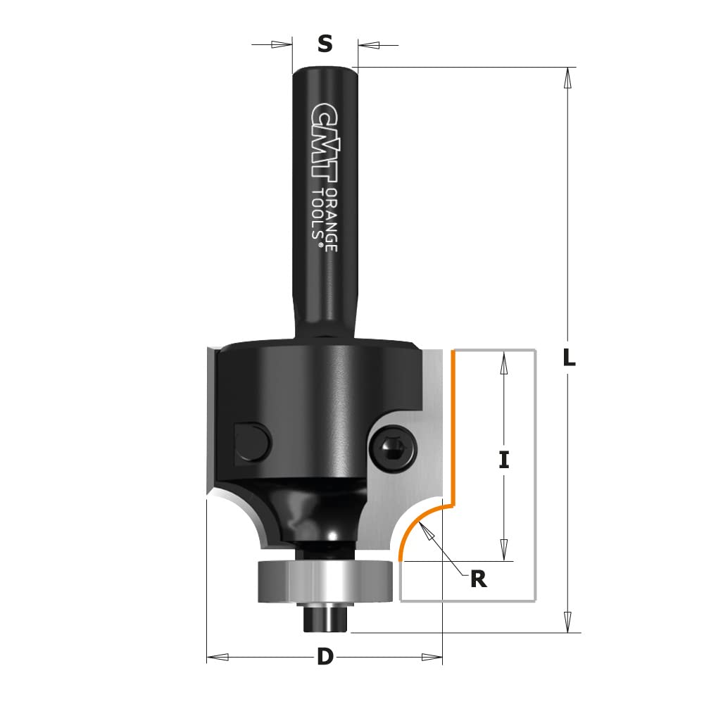 CMT ORANGE TOOLS 661.063.11 - FRAISE HW PR.QUART DE ROND AVC.COUT. Z2 S=8 D=29X24X67 R=6,35 DR