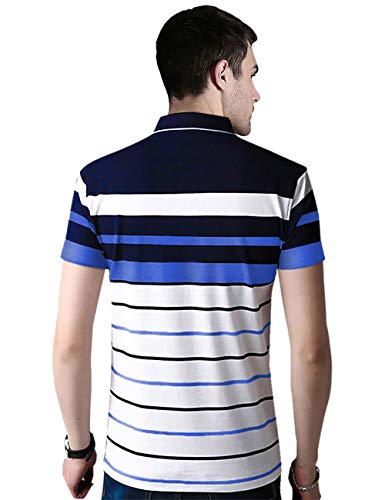 Image of EYEBOGLER Mens Cotton Blend Casual Polo Neck Half Sleeve Regular Fit Striped Printed Tshirt,Men Best Tshirt, Polo Styles