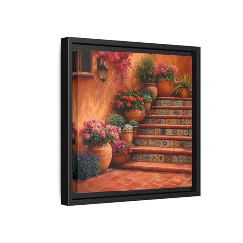 Toile escalier méditerranéen terre cuite au-dessus de la console de salon