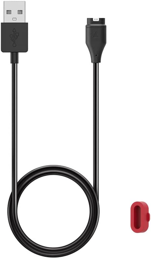 Charger for Garmin Vivoactive 3, Replacement Charging Cable Cord Plus a Red Silicone Charger Port Protector Anti Dust Plug for Garmin Vivoactive 3 Music Smart Watch