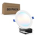 Sunco 80 Pack 6 Inch Ultra Thin LED Recessed Ceiling Lights, Slim Canless with Junction Box, 850 LM, 2700K/3000K/4000K/5000K/6000K, Dimmable, 14W=100W, Wafer Thin, 50000 Lifetime Hours ETL