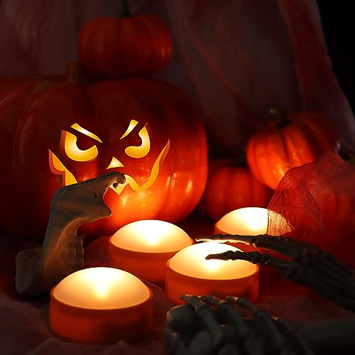 Image of 4 Pack Halloween LED Pumpkin Lights with Remote and Timer Orange Color Flickering Battery Operated Decor Jack-O-Lantern Flameless Electric Candles for Pumpkin Home Outdoor Decorations