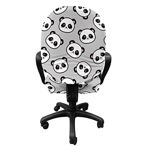 Lunarable Panda Office Chair Slipcover, Little Chinese Bear Heads Repetitive Pattern Of Asian Creatures, Protective Stretch Decorative Fabric Cover, Standard Size, Grey Grey #TOP1
