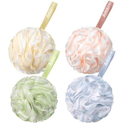 AmazerBath Loofah Sponge 75g/Piece, Exfoliating Bath Sponge Body Scrubber – Loofa Set of 4 – Cotton Candy Quartet, Large
