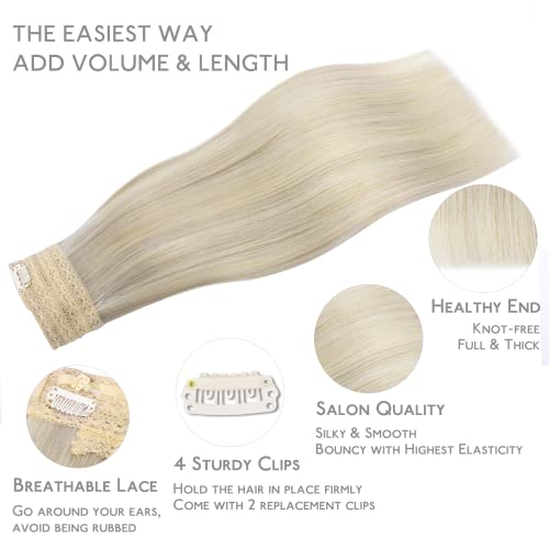 Image of WENNALIFE Wire Hair Extensions Real Human Hair 20 inch 140g Ash Blonde Highlighted Platinum Blonde Remy Real Hair Extensions Invisible Wire Human Hair Straight Reusable Natural Looking Reusable