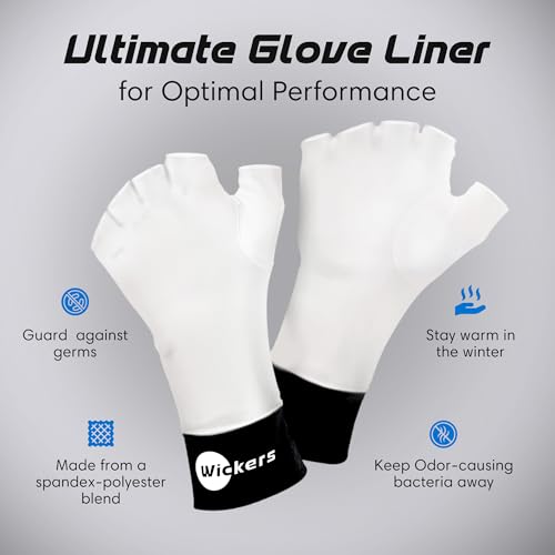 Wickers Fingerless Athletic Gloves Liners (Medium, White) - Lacrosse Glove Liner, Ski Gloves for Winter, Snow Sports Glove Liners for Men, Thin Thermal Liner for Field Hockey, Pickleball, and Golf - Thumbnail 3