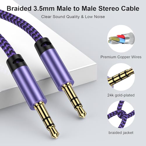 Aux Cord for Car,3Pack 5FT Hi-Fi Stereo 3.5mm Male to Male Audio Cable Braided Auxiliary Cord for Headphones,Samsung,iPhone,iPad, iPod,Truck,Soundbar,Home Stereos,Speaker,Sony,Motorola & More