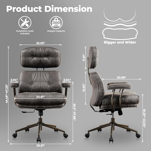 Image of ovios Ergonomic Office Chair, High Back Faux Leather Executive Chairs with Thick Cushion, Comfy Mid-Century Modern Swivel Rolling Computer Armchair (Dark Grey, Suede Leather)