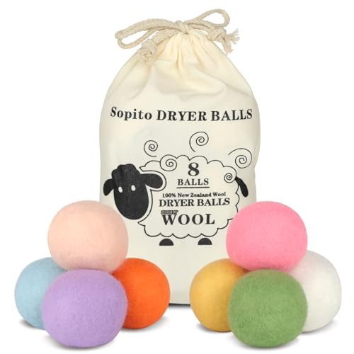 Bolas de Secadora para Lavarropas, Pack de 8 en 100% Lana de Oveja, XXL Bolas Ecológicas para Plumón, Suavizante Natural para Ropa Suave