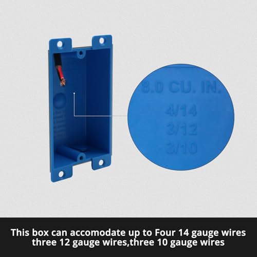 Image of Shallow Old Work Outlet Box, Single Gang, Blue Plastic Electrical Outlet Boxes Plastic, 8 Cubic Inch Electrical Box, ETL Certified, Meets AWG 7 /14, 6 /12, 5 /10 Standards(6 Pack)