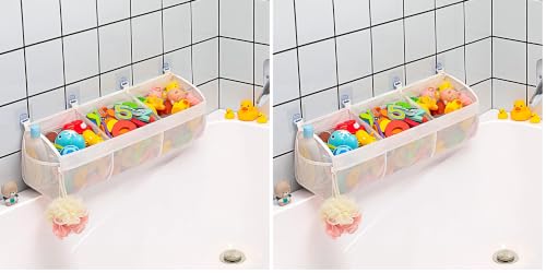 Image of Austion Original 3 Compartment Horizontal Large Openings Bath Toy Organizer for Tub, Capacity Upgrade Bath Toy Storage and Holder, Bathtub Toy Holder for Easy Access and Sorting of Toys. (Pack of 2)