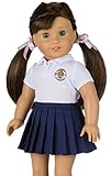 MY GENIUS DOLLS Customizable School Uniform for American Girl Doll | Your Own School Logo | DIY Accessories and Clothes | Fits All 18 inch Dolls Like Our Generation, My Life,Packed (White)