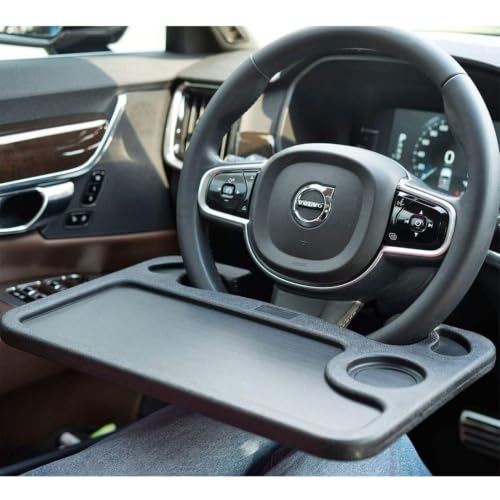 Image of Steering Wheel Tray for Car, Portable Food Tray & Laptop Mount Table for Driver, Hook-On Car Desk Fits Most Steering Wheels, Black, Medium, for Eating, Writing & Work While Parked