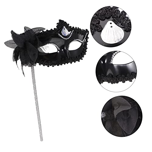 FAVOMOTO Costume Props Carnival Performance Christmas Halloween Mardi Venetian A Masquerade for Flowers Stick Black Prom with Half Ball Women Masks Womens on Gras Accessories Mask - Image 4