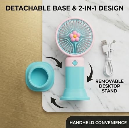 Image of Portable Handheld USB-C Rechargeable 3 Adjustable Speeds Mini Fan for Home Office & Outdoors (Sky Blue)